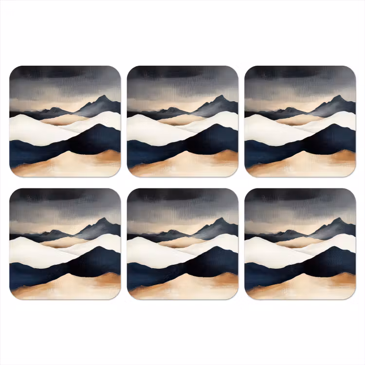 Bergen - Donkerblauw - Landschap onderzetter kurk middel -3d