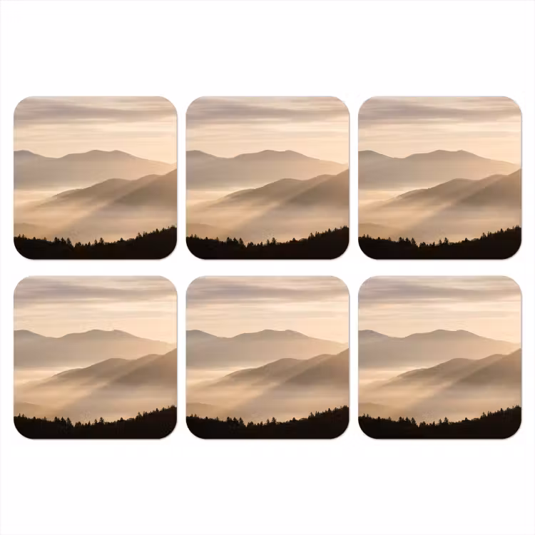 Bergen - Mist - Zonnestralen onderzetter kurk middel -3d