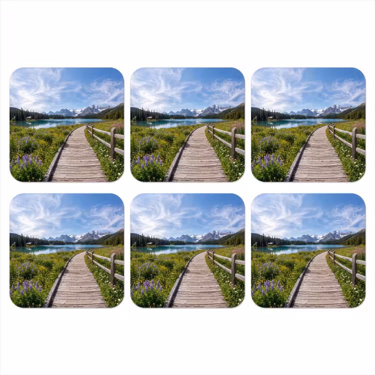 Bergen - Meer - Landschap - Blauw onderzetter kurk middel -3d