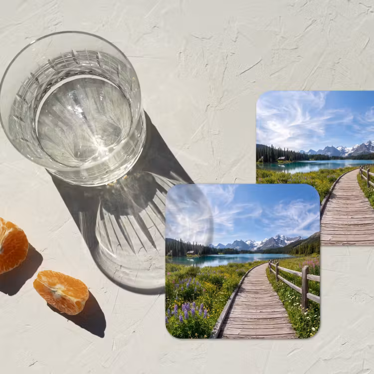 Bergen - Meer - Landschap - Blauw onderzetter kurk middel -sfeer4