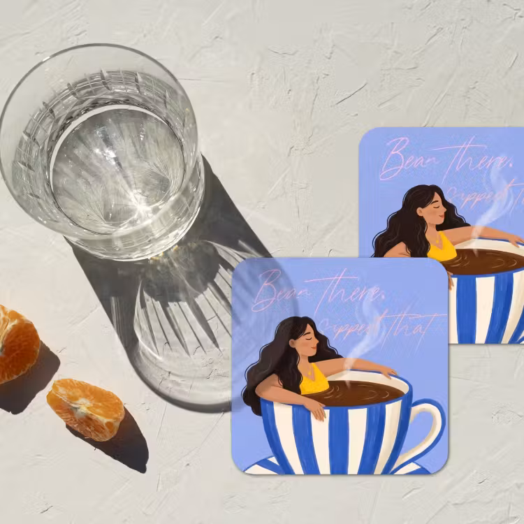 Mok - Koffie - Vrouw - Paars onderzetter kurk middel -sfeer4