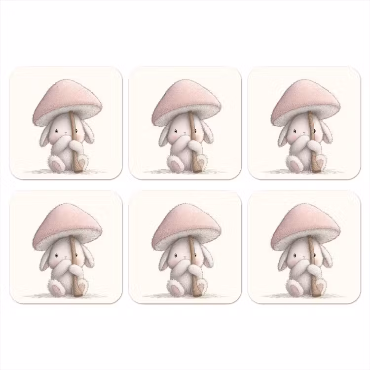 Paddenstoel - Konijn - Roze onderzetter kurk middel -3d