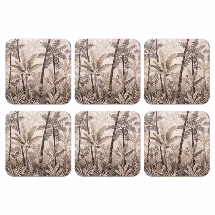 Natuur - Bladeren - Landschap - Mozaïek - Beige onderzetter kurk middel -3d