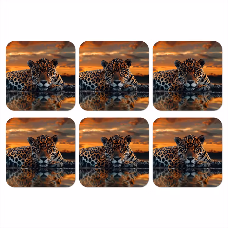 Natuur - Luipaard - Dier - Zonsondergang - Modern onderzetter kurk middel -3d