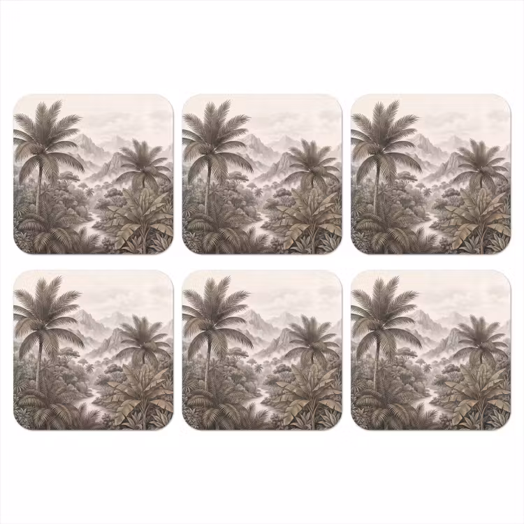 Natuur - Bergen - Rivier - Tropisch - Vintage onderzetter kurk middel -3d
