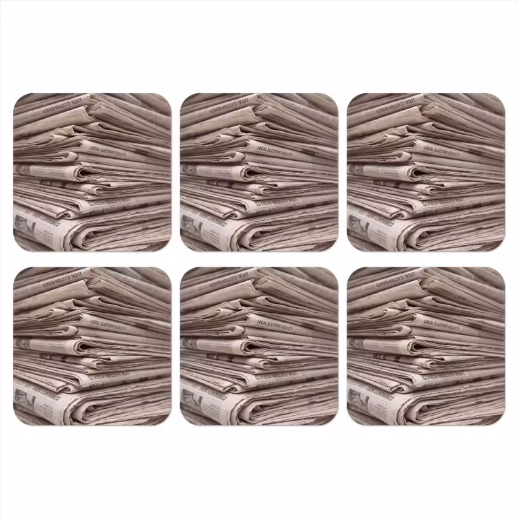 Kranten - Stapel - Nieuws - Vintage - Beige onderzetter kurk middel -3d