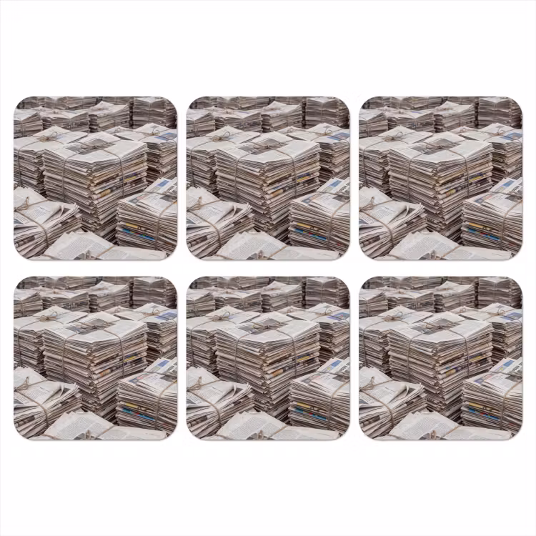 Kranten - Stapels - Touw - Informatie - Vintage onderzetter kurk middel -3d
