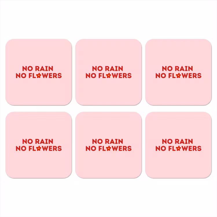 No rain no flowers - Minimalistisch - Roze - Bloem onderzetter kurk middel -3d