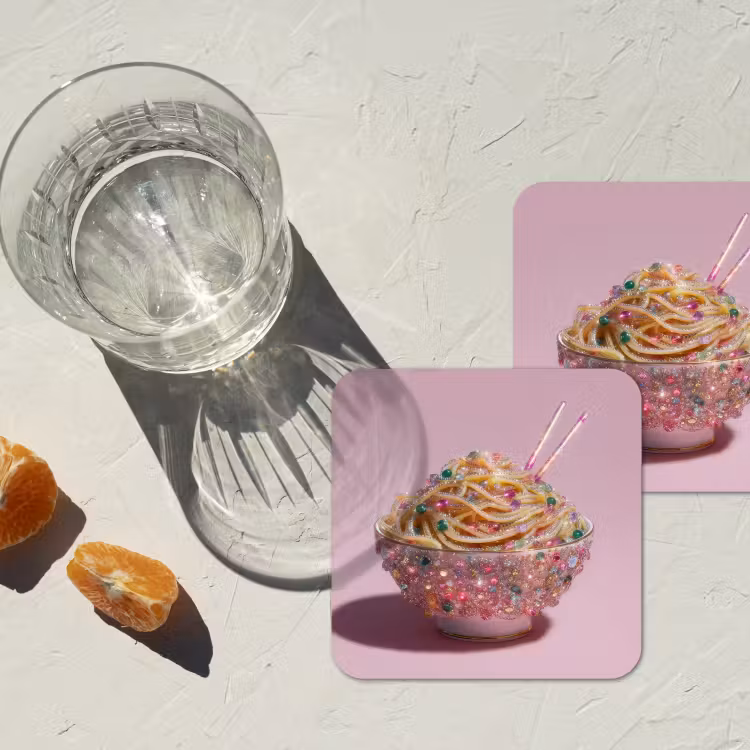 Noodles - Edelstenen - Stokjes - Roze onderzetter kurk middel -sfeer4