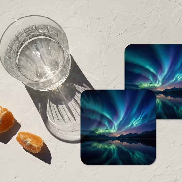 Noorderlicht - Kleurrijk - Bergmeer onderzetter kurk middel -sfeer4