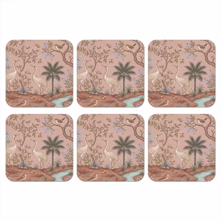 Nostalgisch - Reigers - Roze onderzetter kurk middel -3d