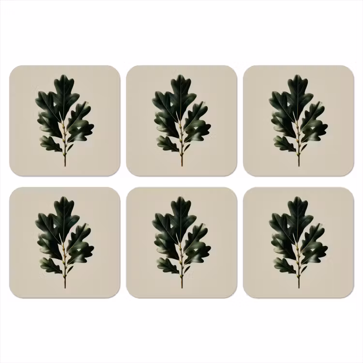 Eikenbladeren - Beige - Groen - Golvende randen onderzetter kurk middel -3d
