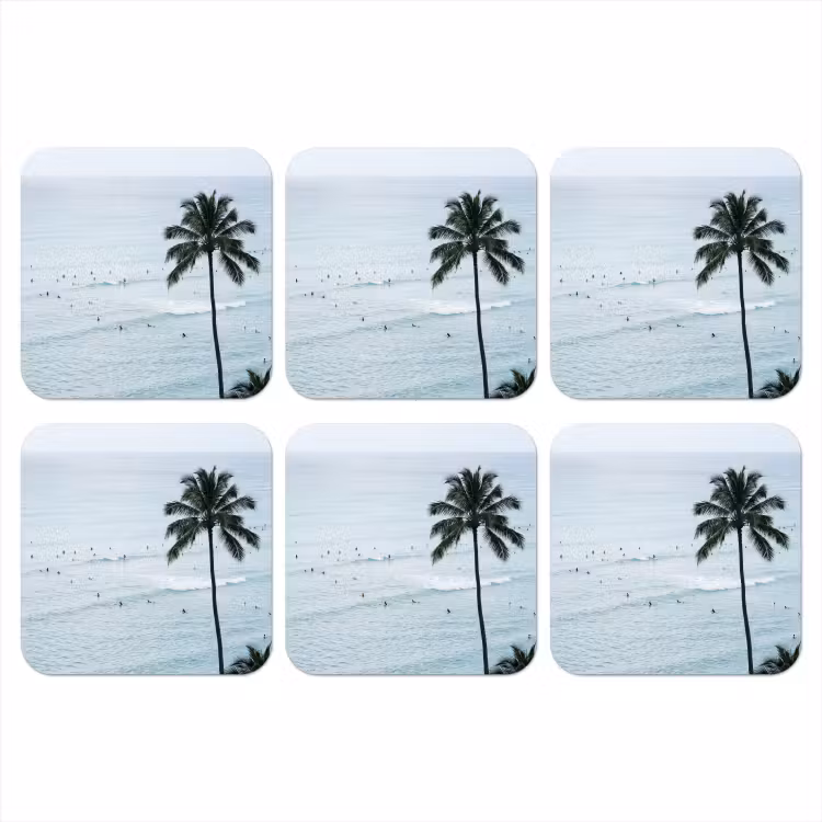 Oceaan - Palmbomen - Surfers onderzetter kurk middel -3d