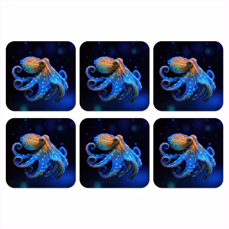 Octopus - Stippen - Blauw - Zee onderzetter kurk middel -3d