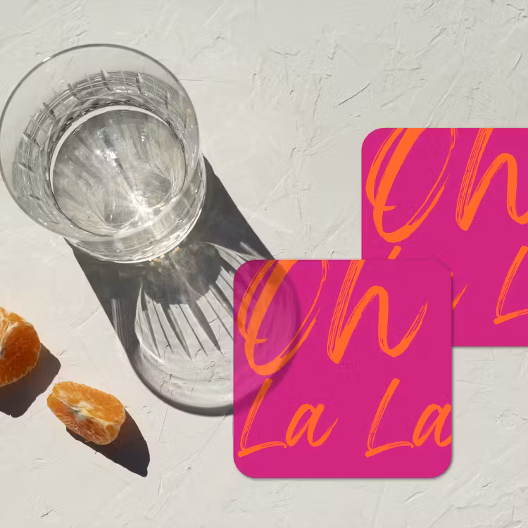 Oh la la - Oranje - Roze onderzetter kurk middel -sfeer4