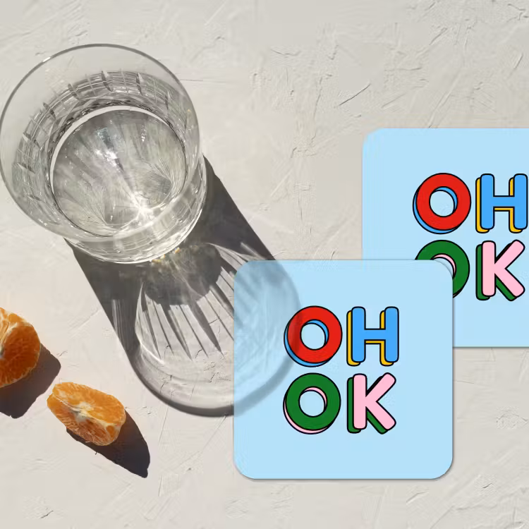 Oh ok - Blauw - Kleurrijk onderzetter kurk middel -sfeer4