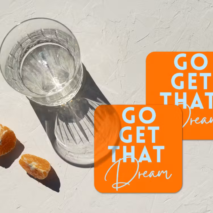 Oranje - Blauw - Go get that dream onderzetter kurk middel -sfeer4