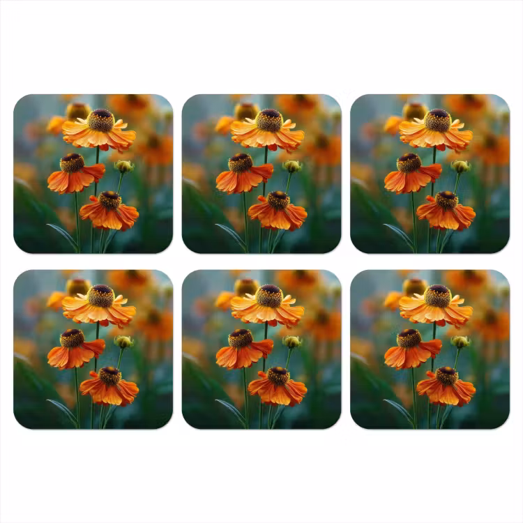 Oranje bloemen - Levendig - Wazige achtergrond onderzetter kurk middel -3d
