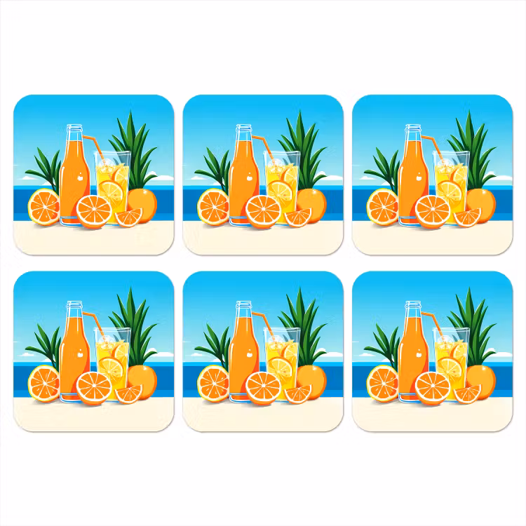Sinaasappels - Ijsblokjes -  Zee - Illustratie onderzetter kurk middel -3d