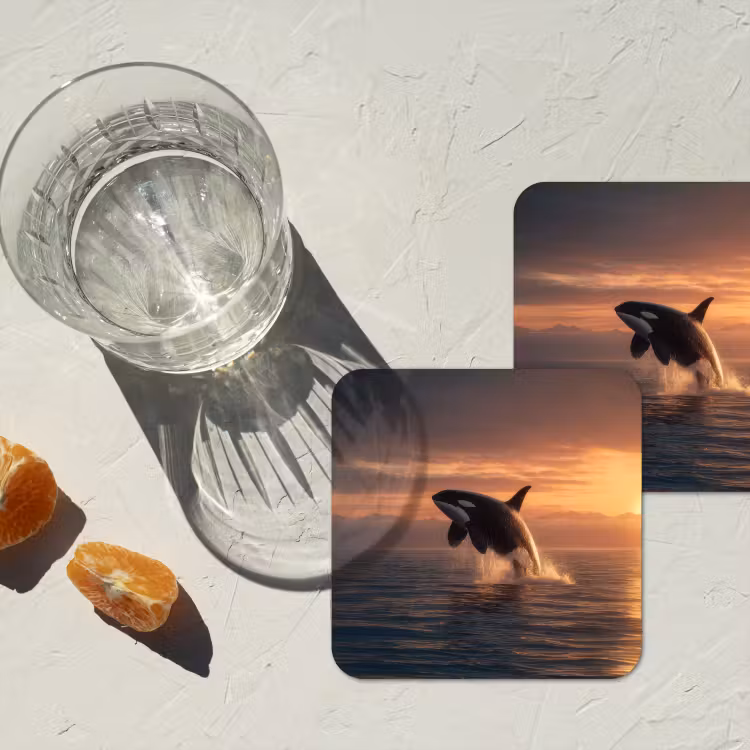 Orka - Zee - Zonsondergang onderzetter kurk middel -sfeer4