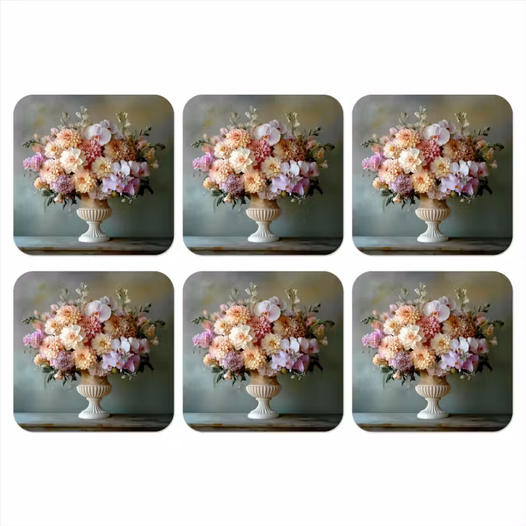 Orchidee - Boeket - Vaas - Bloemen onderzetter kurk middel -3d