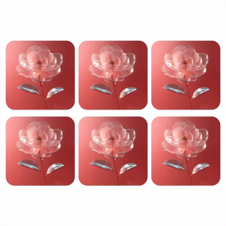 Sierlijk - Bloem - Roze - Glazen onderzetter kurk middel -3d
