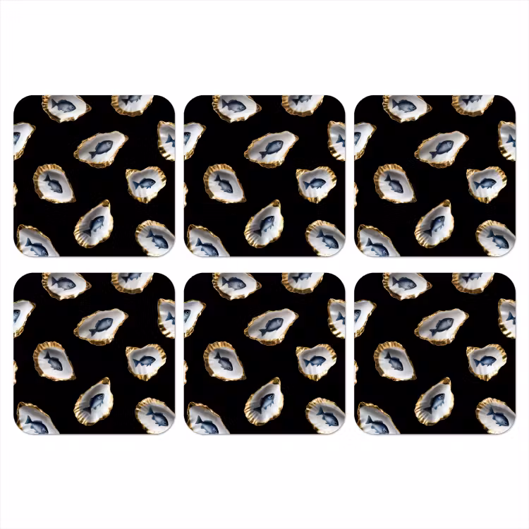 Oesters - Vissen - Blauw - Goud onderzetter kurk middel -3d