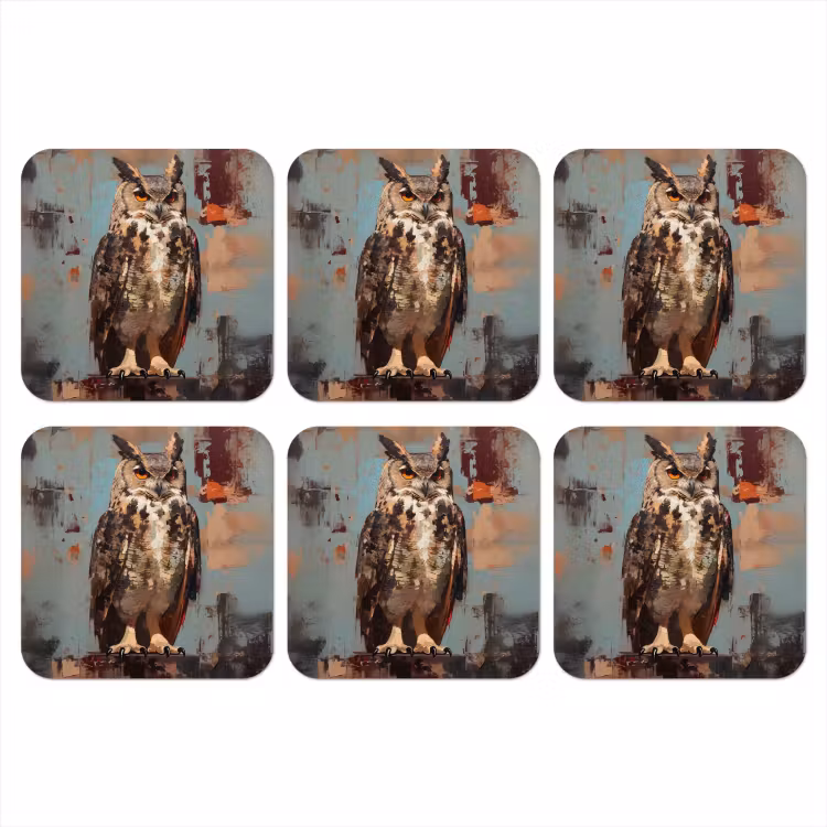 Geschilderd - Abstract - Uil - Bruin onderzetter kurk middel -3d
