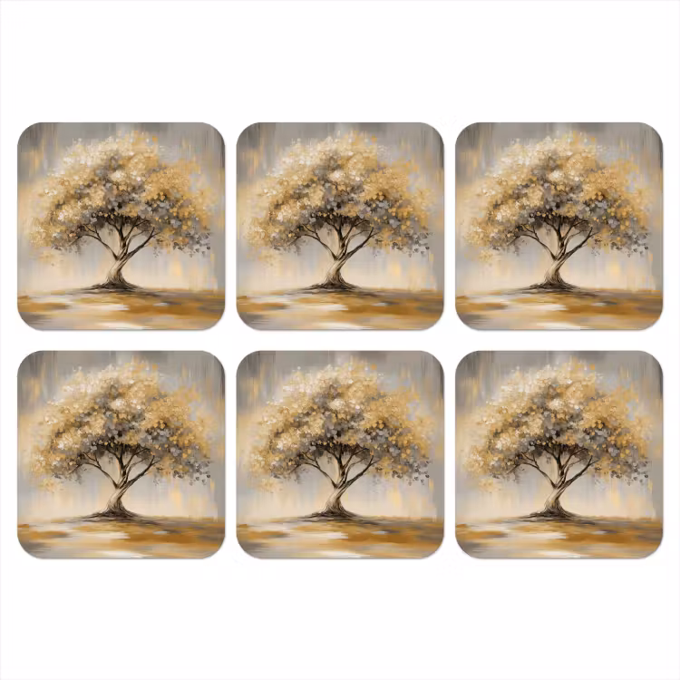 Schilderij - Boom - Abstract - Bladeren onderzetter kurk middel -3d