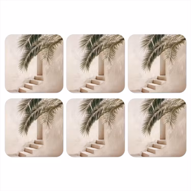 Palmboom - Schaduw - Trap - Beige onderzetter kurk middel -3d