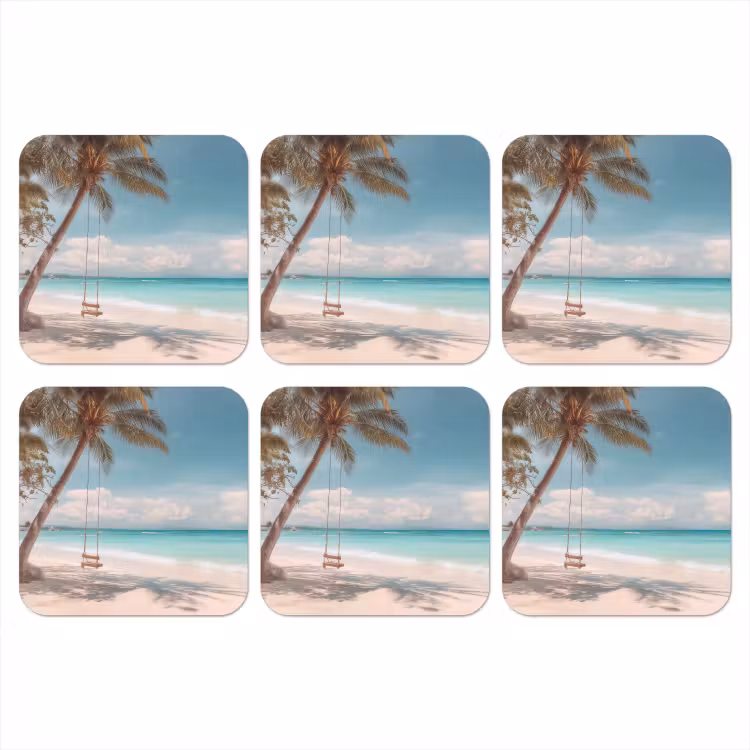 Palmboom - Schommel - Strand - Lucht onderzetter kurk middel -3d