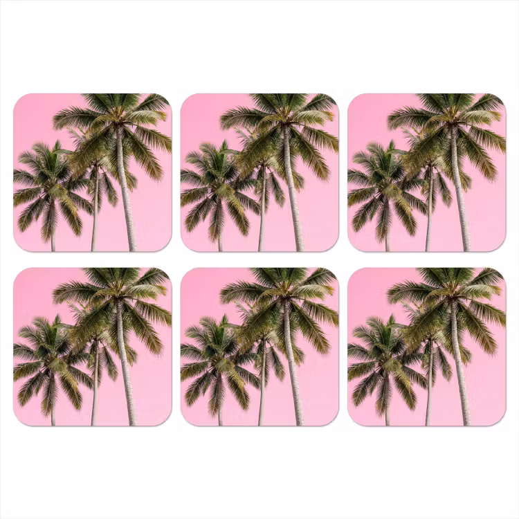 Palmboom - Tropisch - Pink onderzetter kurk middel -3d