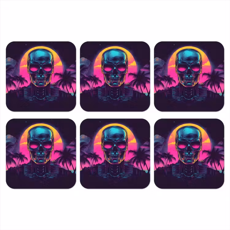 Palmbomen - Hoofd - Metallic - Zonsondergang onderzetter kurk middel -3d