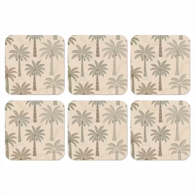 Palmbomen - Patroon - Tropisch - Beige onderzetter kurk middel -3d