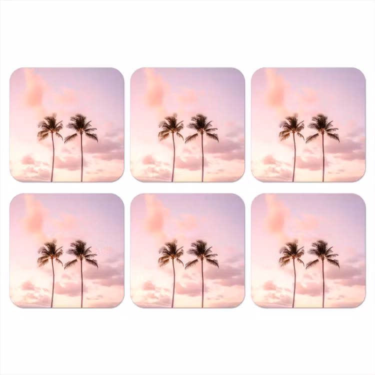 Palmbomen - Paars - Wolken - Lucht onderzetter kurk middel -3d
