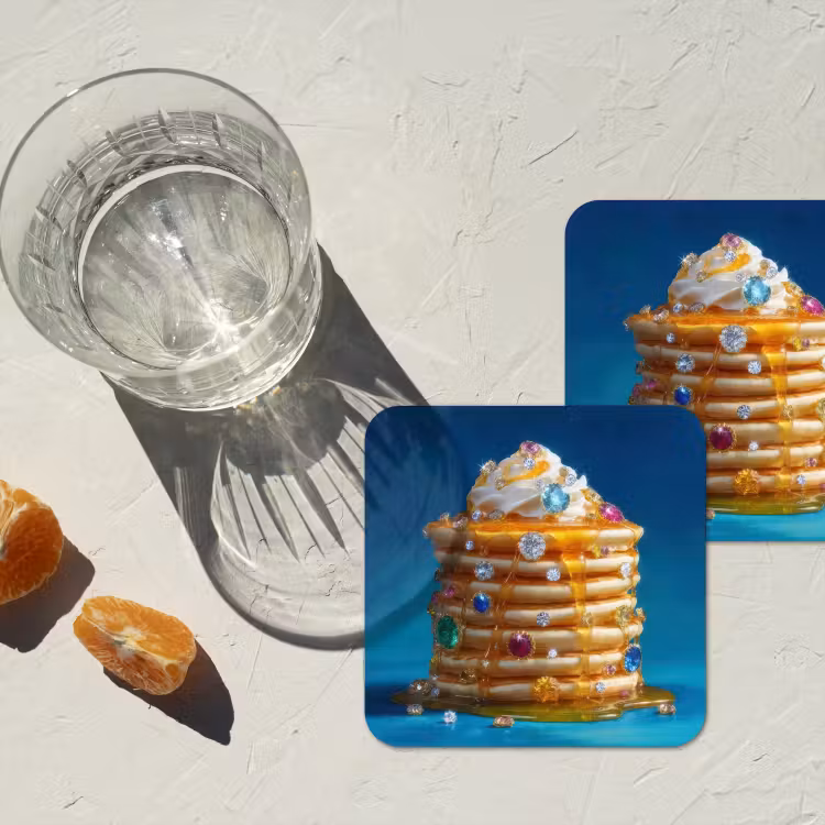 Pannenkoeken - Steentjes - Glitter - Slagroom onderzetter kurk middel -sfeer4