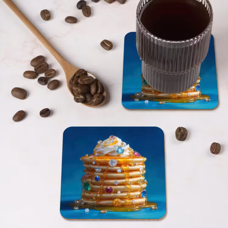 Pannenkoeken - Steentjes - Glitter - Slagroom onderzetter kurk middel -sfeer2
