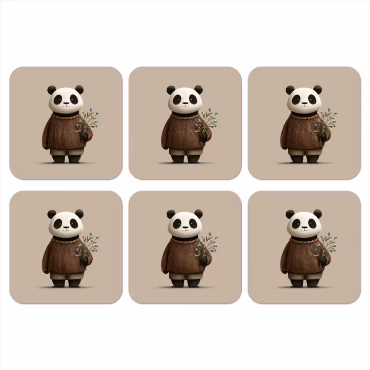 Panda - Blauwe bloemen - Zachtheid onderzetter kurk middel -3d