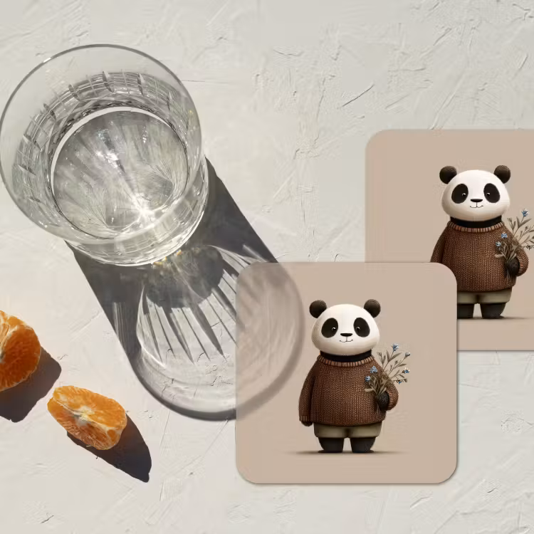 Panda - Blauwe bloemen - Zachtheid onderzetter kurk middel -sfeer4
