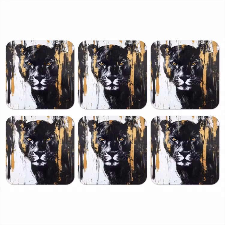 Panter - Zwart - Abstract - Verfstreken onderzetter kurk middel -3d