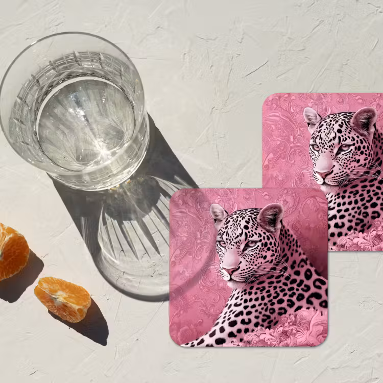Panter - Luxe - Roze onderzetter kurk middel -sfeer4