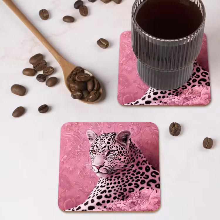 Panter - Luxe - Roze onderzetter kurk middel -sfeer2