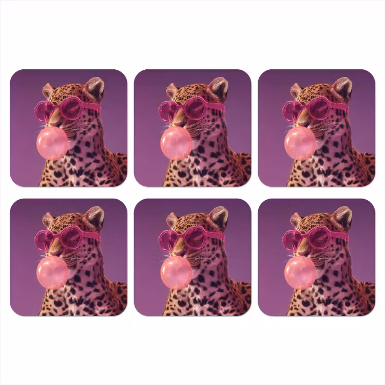 Panter - Zonnebril - Kauwgombel - Roze onderzetter kurk middel -3d