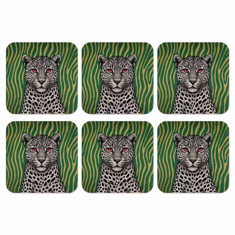 Panter - Zebrapatroon - Groen onderzetter kurk middel -3d
