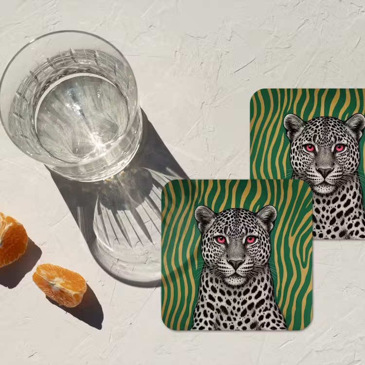 Panter - Zebrapatroon - Groen onderzetter kurk middel -sfeer4