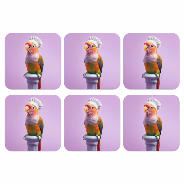 Papegaai - Koksmuts - Pilaar - Vogel onderzetter kurk middel -3d