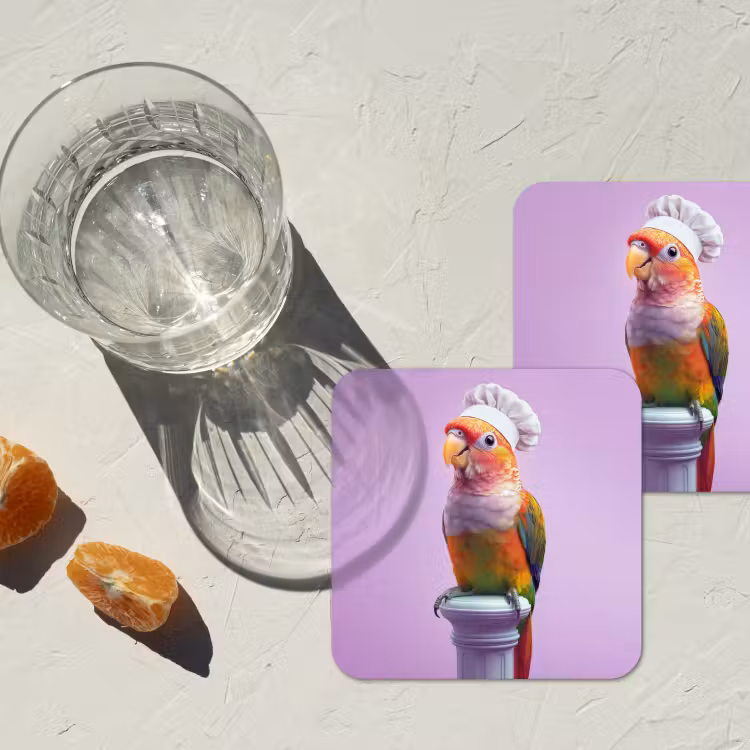 Papegaai - Koksmuts - Pilaar - Vogel onderzetter kurk middel -sfeer4