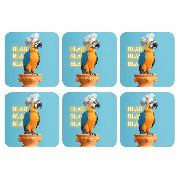 Papegaai - Koksmuts - Quote - Neon onderzetter kurk middel -3d