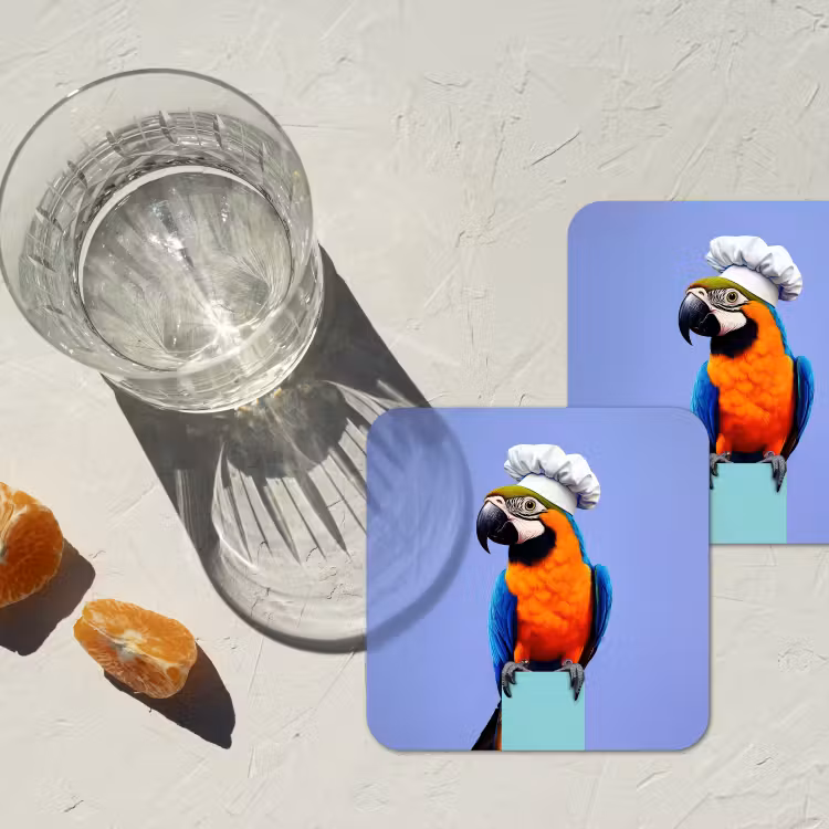 Papegaai - Koksmuts - Vogel - Leuk onderzetter kurk middel -sfeer4