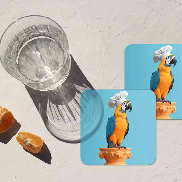 Papegaai - Koksmuts - Grappig - Vogel onderzetter kurk middel -sfeer4